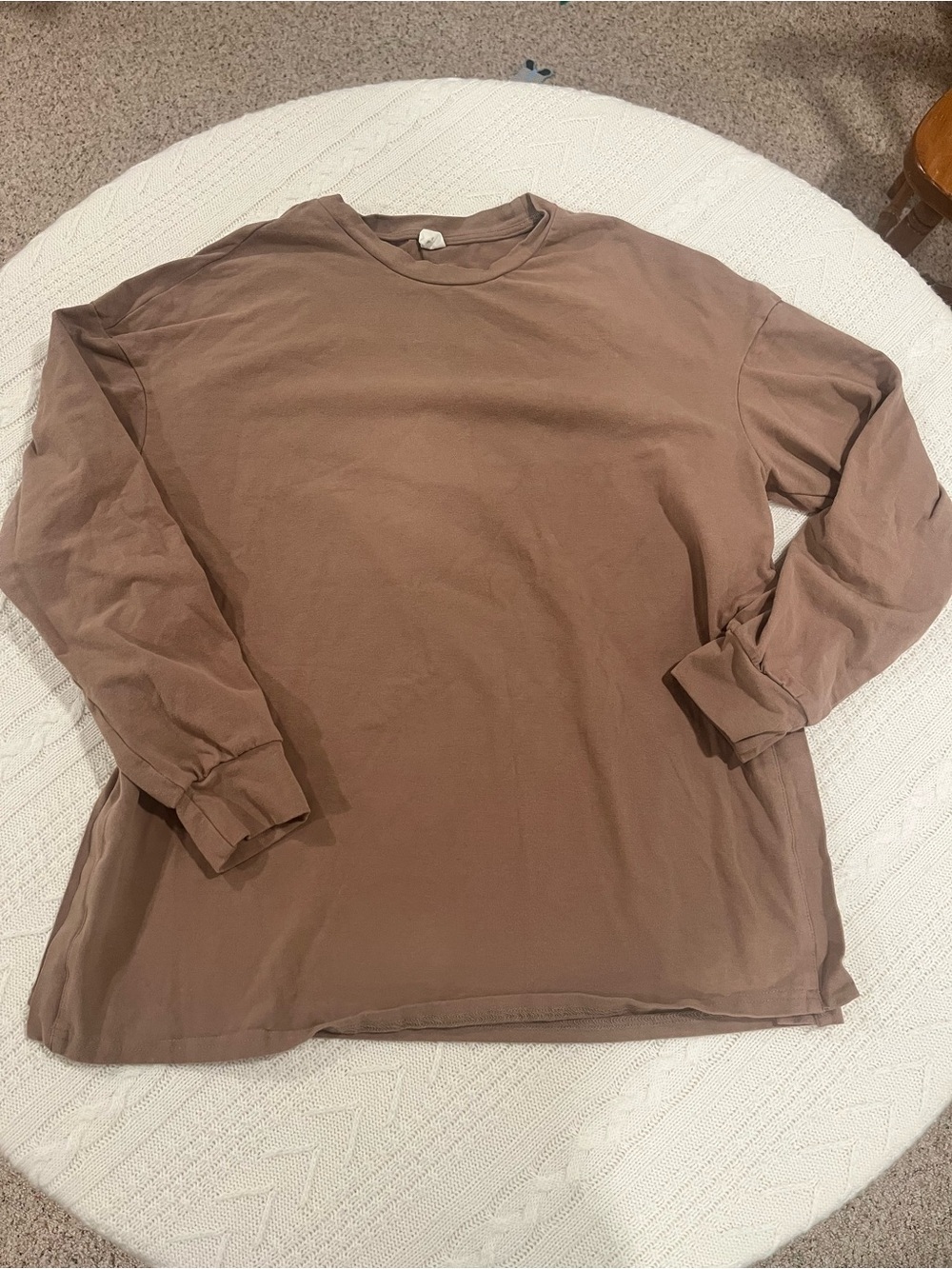 Oversized Long Sleeve Side Slit Tunic Top - Taupe/Mushroom - Size Medium